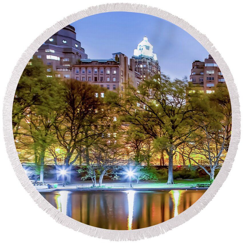 Upper East Side Round Beach Towel featuring the photograph Upper East Side Reflections Triptych_1 by Az Jackson