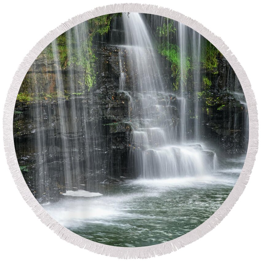 Waterfall Round Beach Towel featuring the photograph Upper Potter's Falls 4 by Phil Perkins