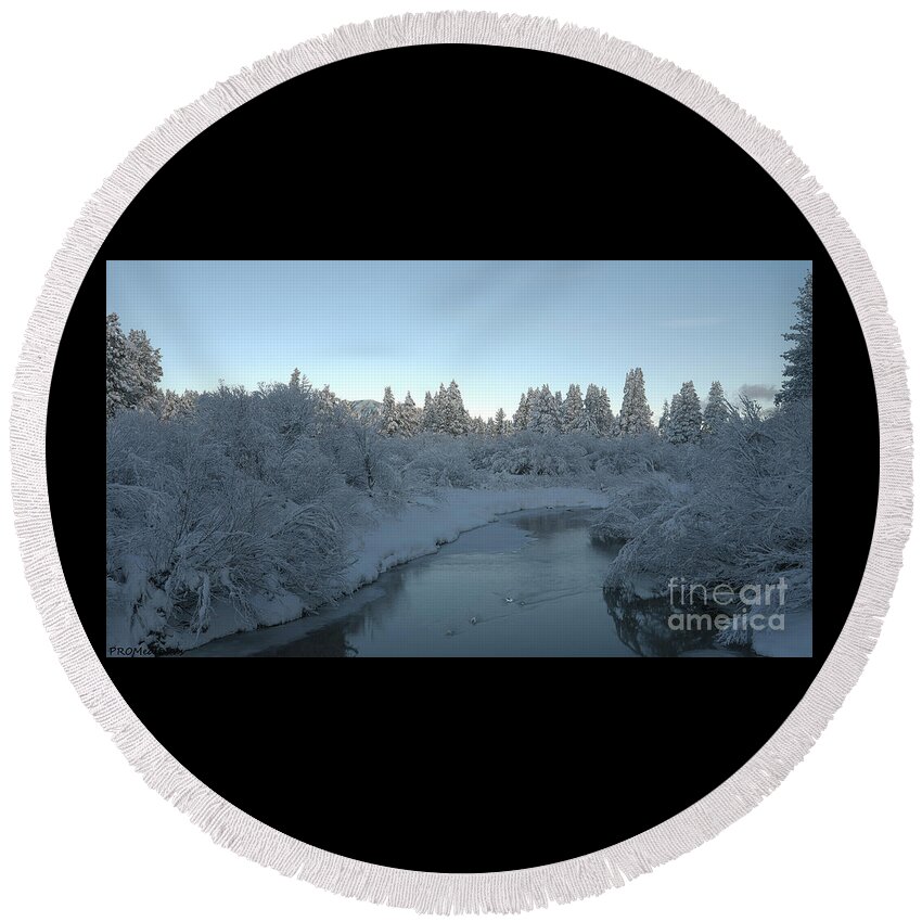 California Round Beach Towel featuring the photograph Upper Truckee River sunrise after the storm, El Dorado National Forest, California, U. S. A. by PROMedias US