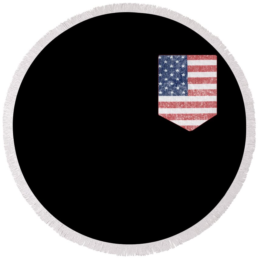 Funny Round Beach Towel featuring the digital art US Pocket Flag Patriotic by Flippin Sweet Gear