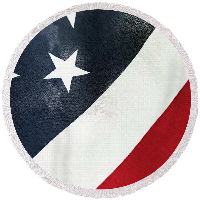 America Round Beach Towel featuring the photograph USA Proud American Flag 7 by Amelia Pearn