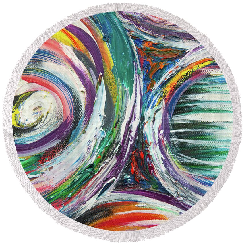 Abstract Art Round Beach Towel featuring the painting Vid-19 Quintescent by Doug LaRue