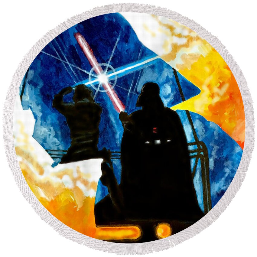 Vader Round Beach Towel featuring the painting Vader by Joel Tesch