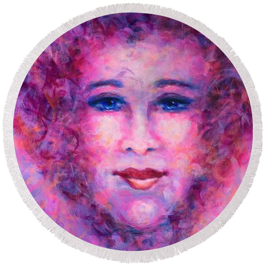 Valentina Round Beach Towel featuring the painting Valentina by Shannon Grissom