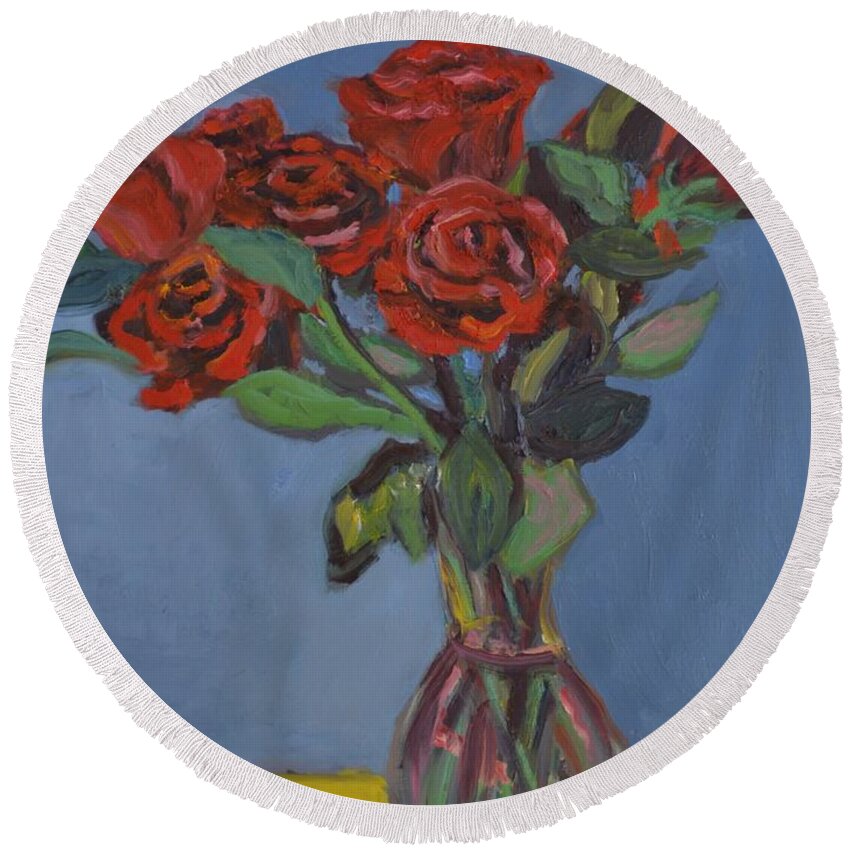 Roses Round Beach Towel featuring the painting Valentine Flowers II by Beth Riso