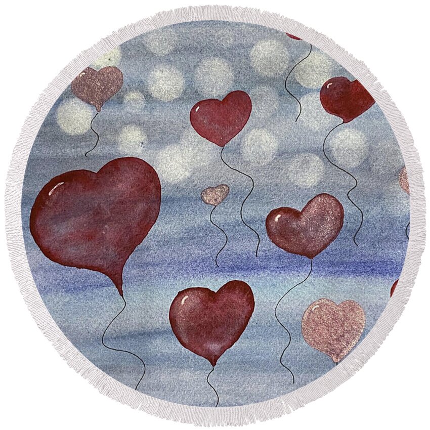 Valentines Day Round Beach Towel featuring the painting Valentine's Day in Seattle by Lisa Neuman