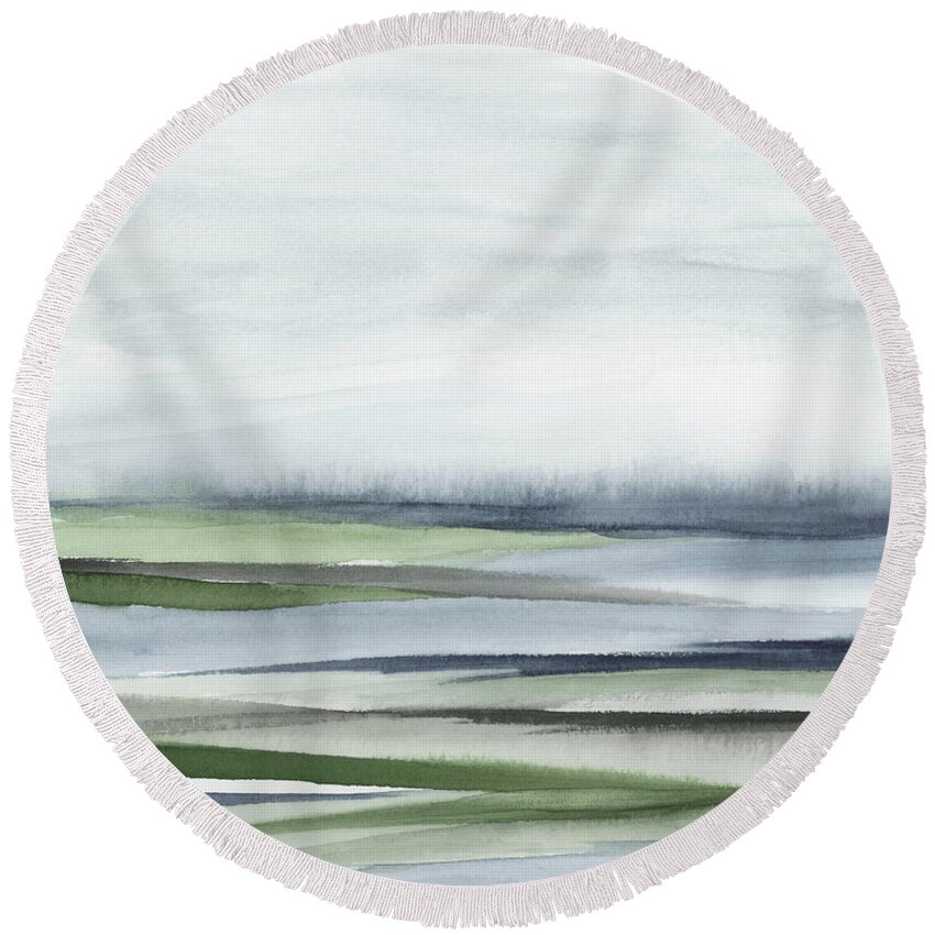 Navy Round Beach Towel featuring the painting Valley View I by Rachel Elise