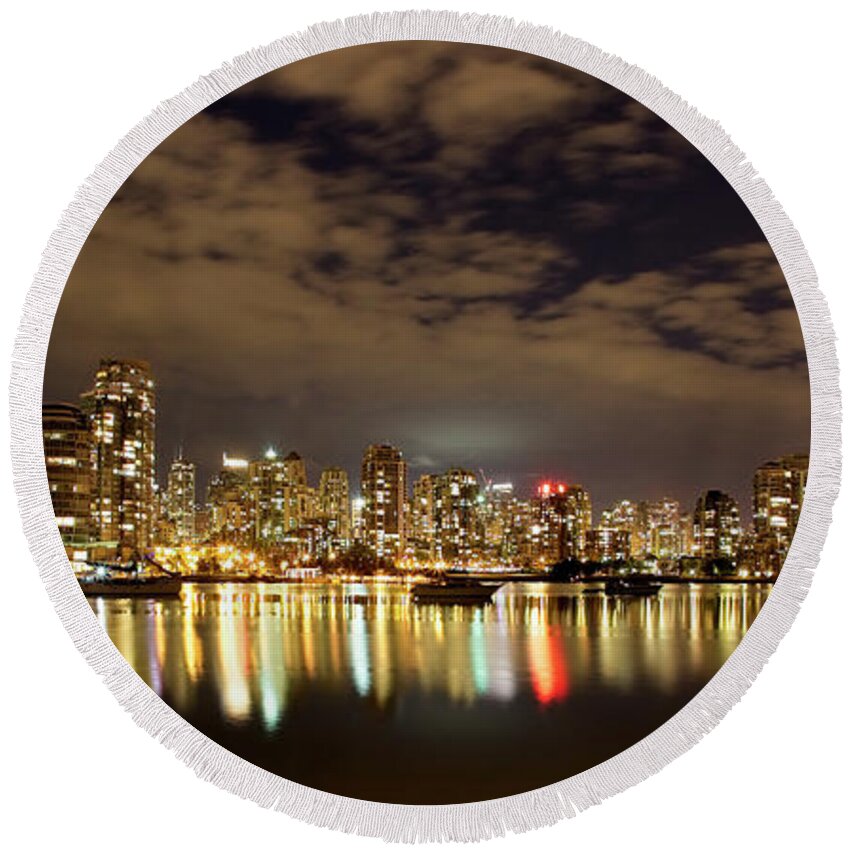 Landscape Round Beach Towel featuring the photograph Vancouver at night by Tony Mills
