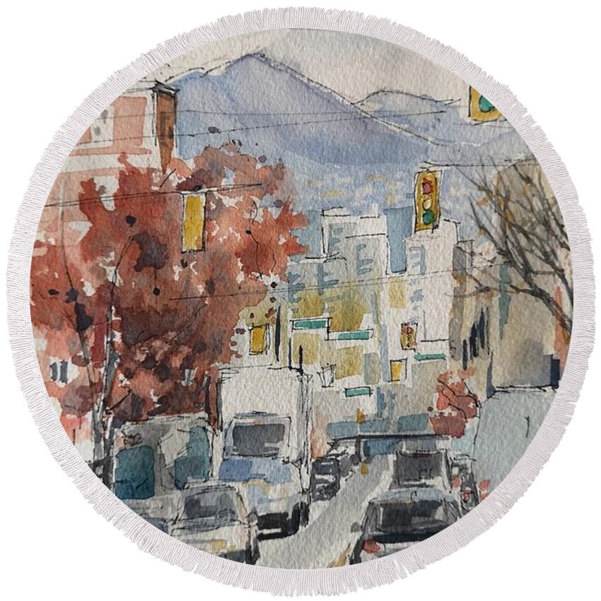 Cityscape Round Beach Towel featuring the painting Vancouver by Sheila Romard