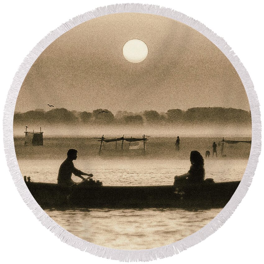 Photography Round Beach Towel featuring the photograph Varanasi Boat Ride by Craig Boehman