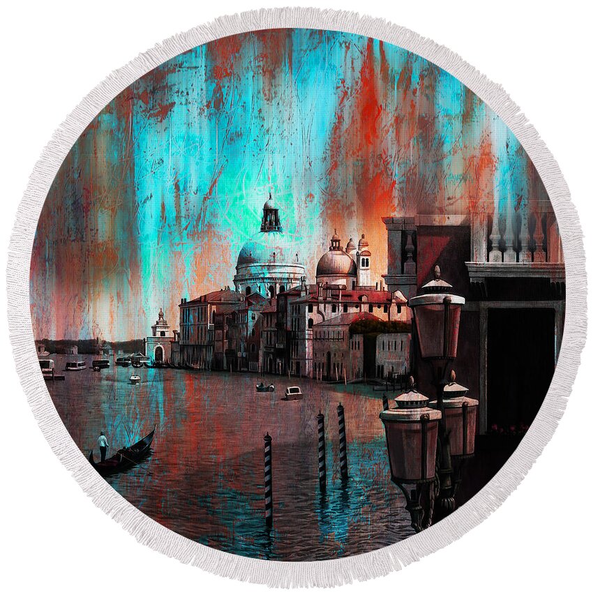 Enice Round Beach Towel featuring the painting Venice city, Italy art by Gull G