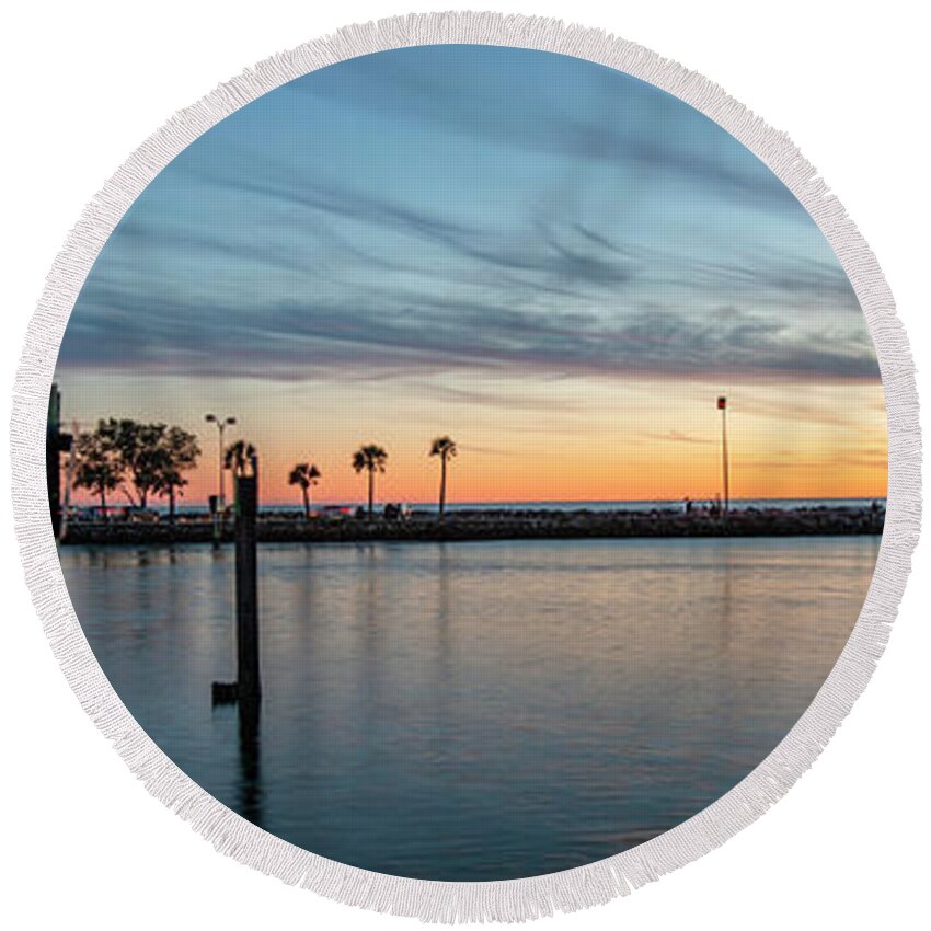 Venice Pier Round Beach Towel featuring the photograph Venice Florida South Jetty by Mike Brown