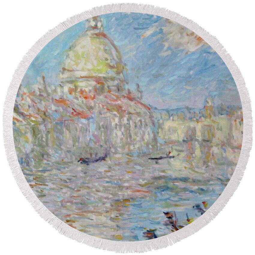 Venice Round Beach Towel featuring the painting Venice Grand Canal serie nr 1 by Pierre Dijk
