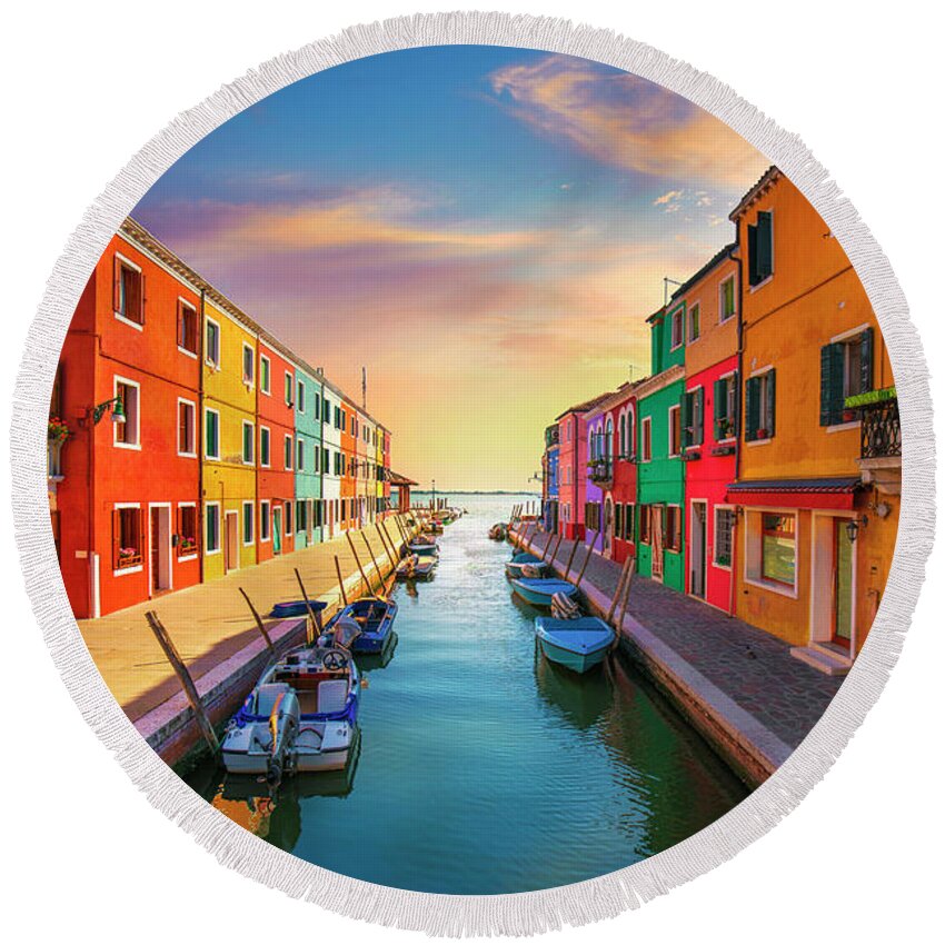 Burano Round Beach Towel featuring the photograph Burano Late Afternoon by Stefano Orazzini