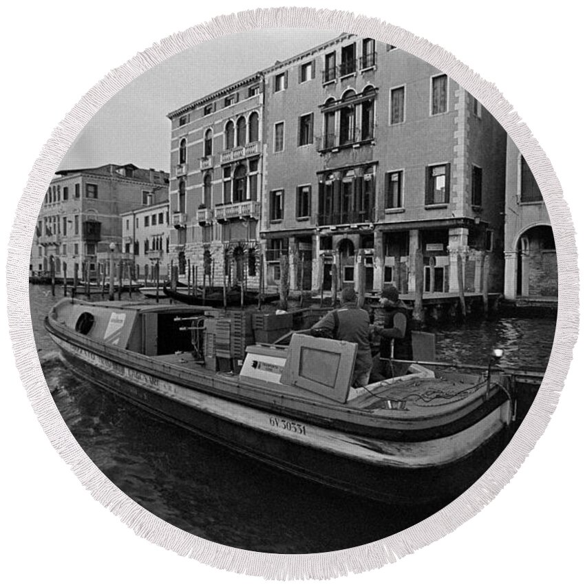 Venice Round Beach Towel featuring the photograph Venice Transport Boat by Riccardo Mottola