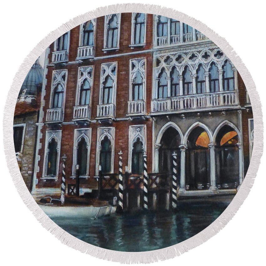 Venice Round Beach Towel featuring the painting Venice V by Henrieta Maneva