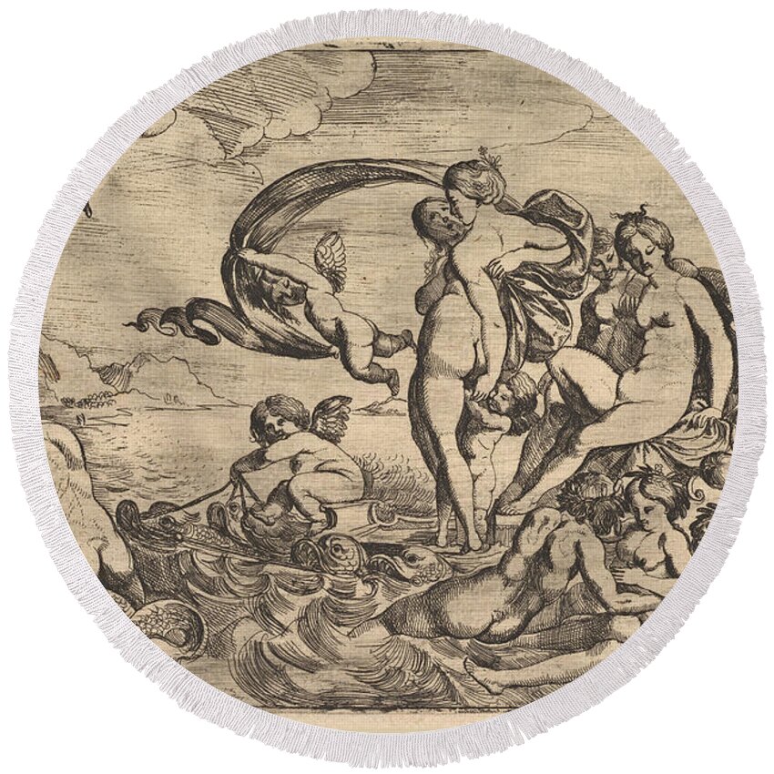 Pierre Brebiette Round Beach Towel featuring the drawing Venus on a Chariot by Pierre Brebiette