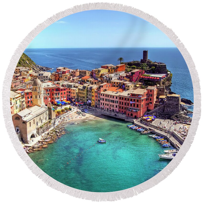 Cinque Terre Round Beach Towel featuring the photograph Vernazza - Five Lands - Italy by Paolo Signorini