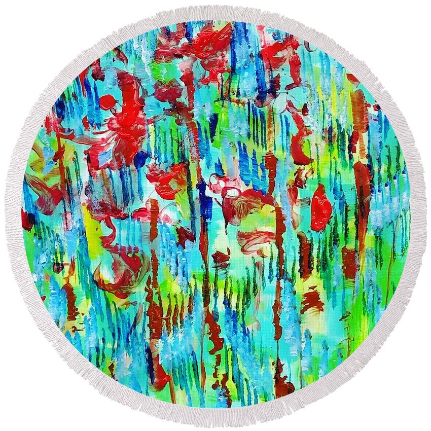 Contemporary Round Beach Towel featuring the painting Vibes by Linette Childs