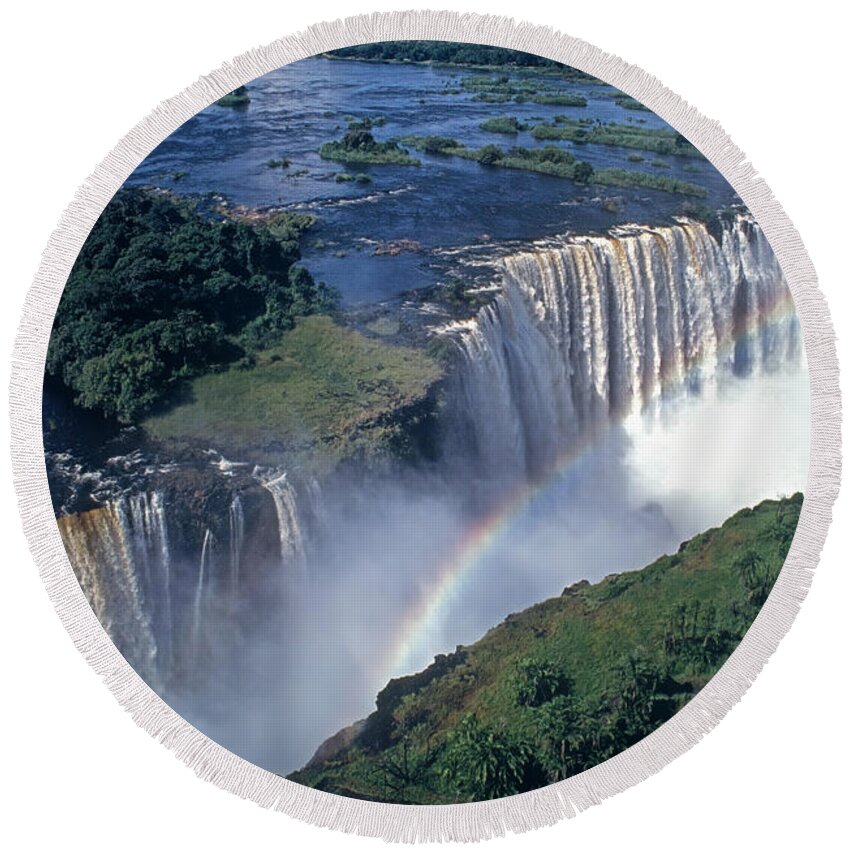 Africa Round Beach Towel featuring the photograph Victoria Falls Rainbow by Sandra Bronstein