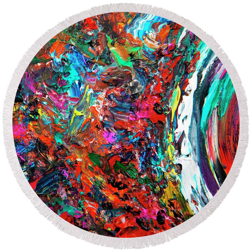 Abstract Round Beach Towel featuring the painting Vid-19 Ionosphere by Doug LaRue