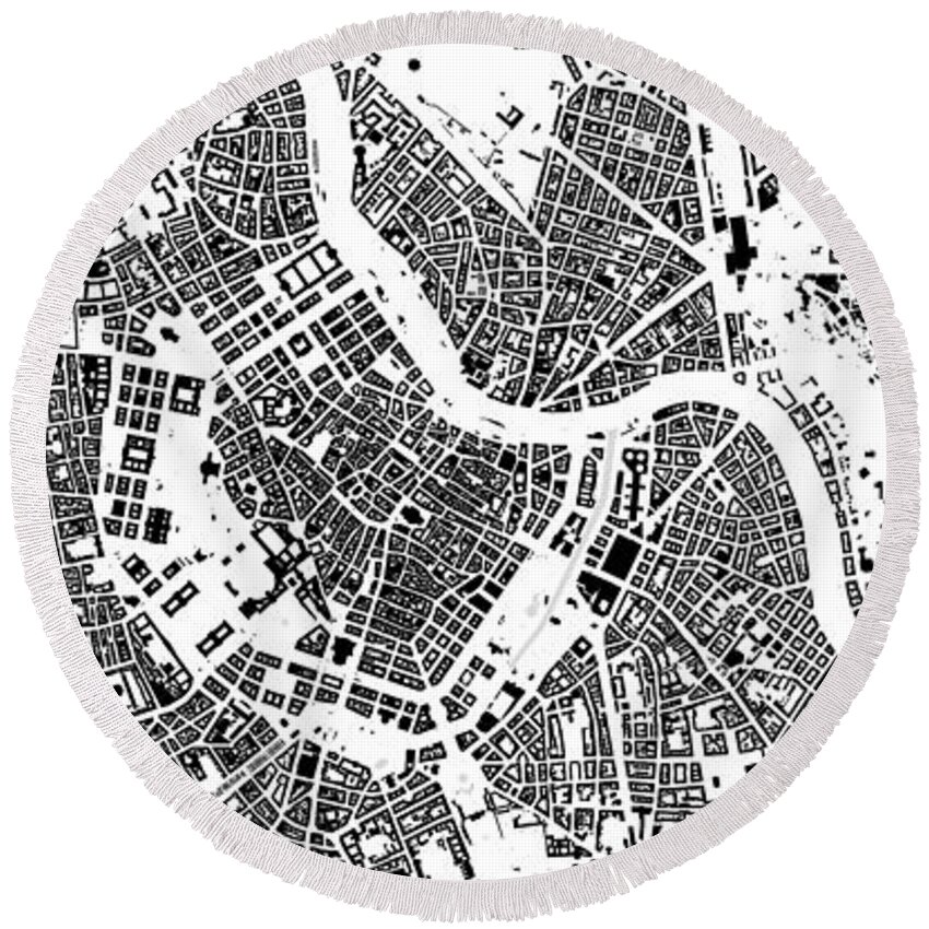 City Round Beach Towel featuring the digital art Vienna black and white building city map by Christian Pauschert