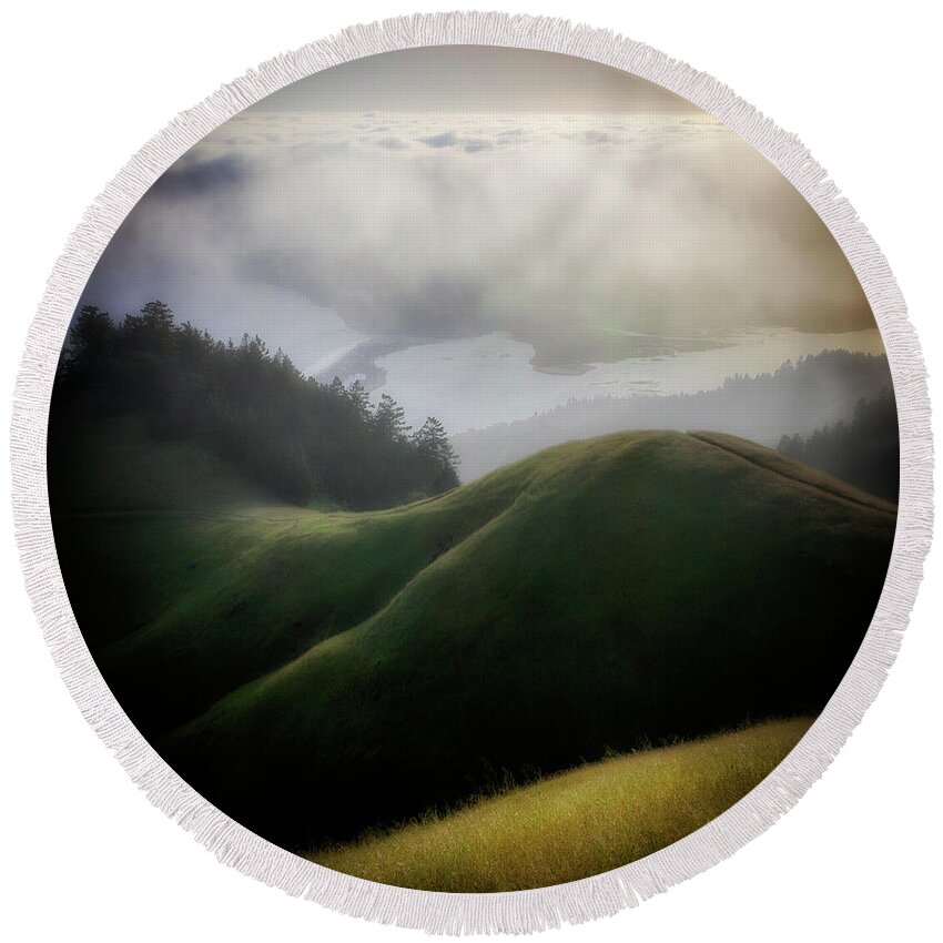 Bolinas Round Beach Towel featuring the photograph view from Ridgecrest Boulevard by Donald Kinney
