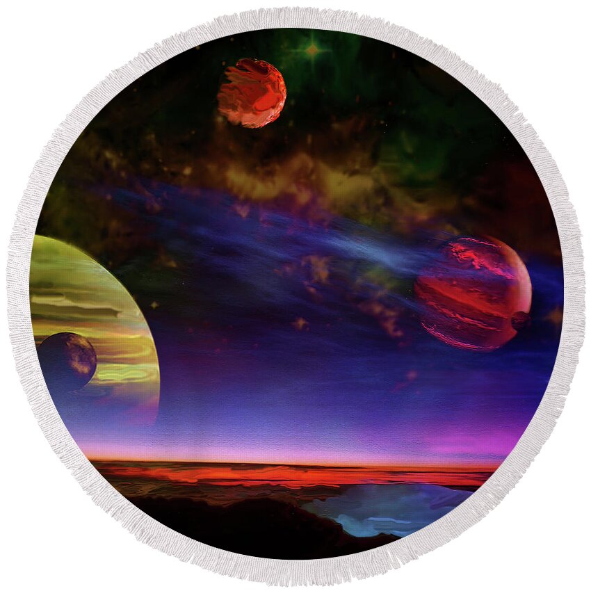  Round Beach Towel featuring the digital art View From the Moon of an Earth-like Exoplanet by Don White Artdreamer