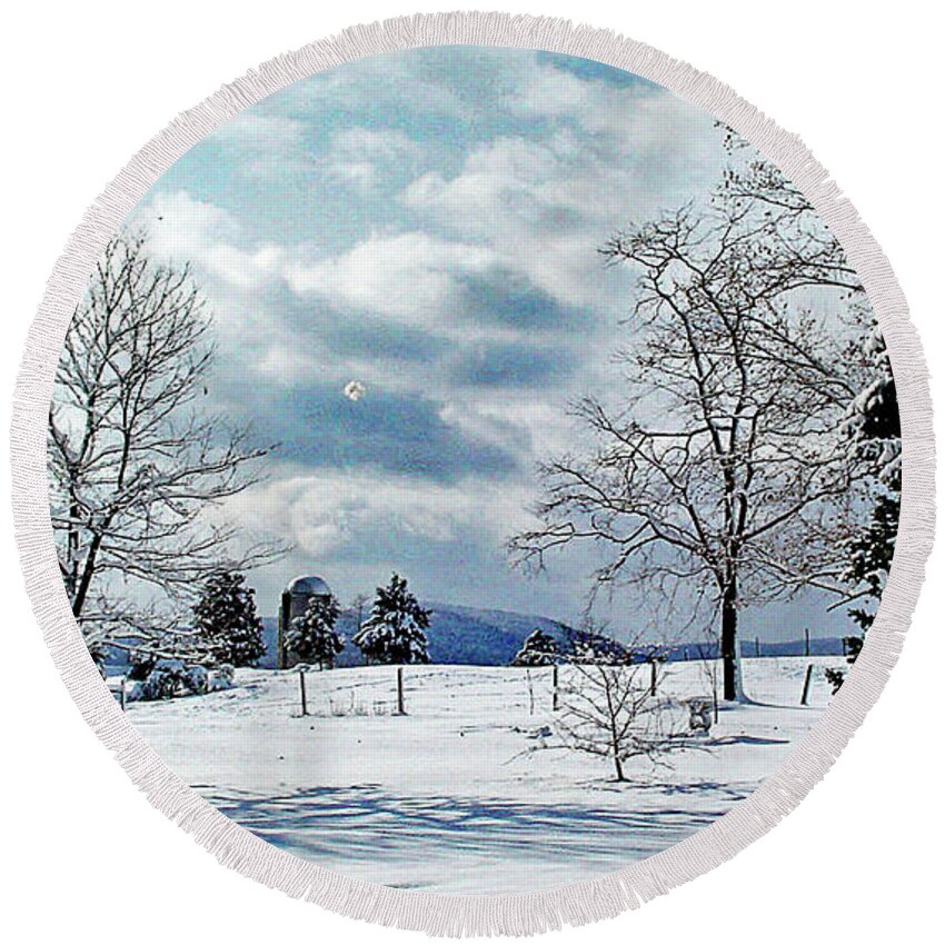 Snow Round Beach Towel featuring the digital art View in Welsh Run, Pennsylvania by Nancy Olivia Hoffmann