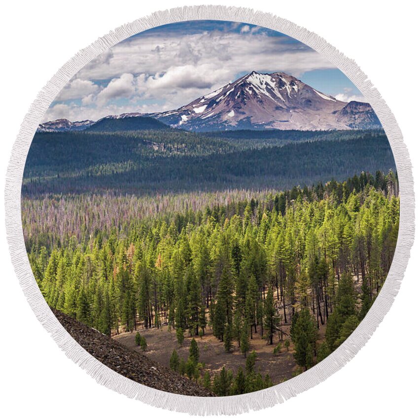 Mount Lassen Round Beach Towel featuring the photograph View of Mount Lassen by Pierre Leclerc Photography