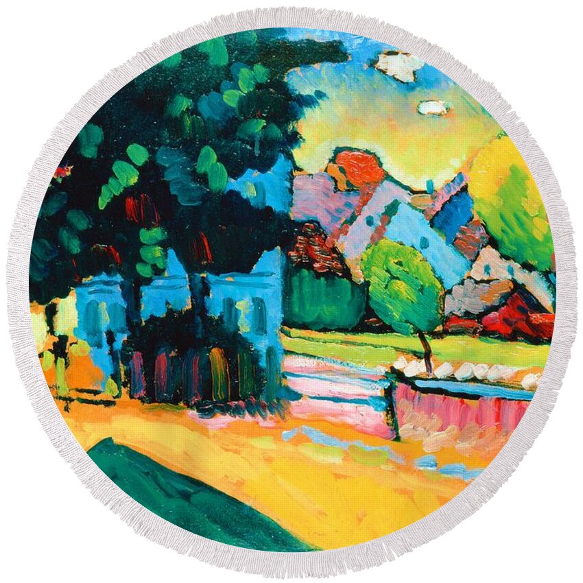 Art History Round Beach Towel featuring the painting View of Murnau, 1908 by Wassily Kandinsky