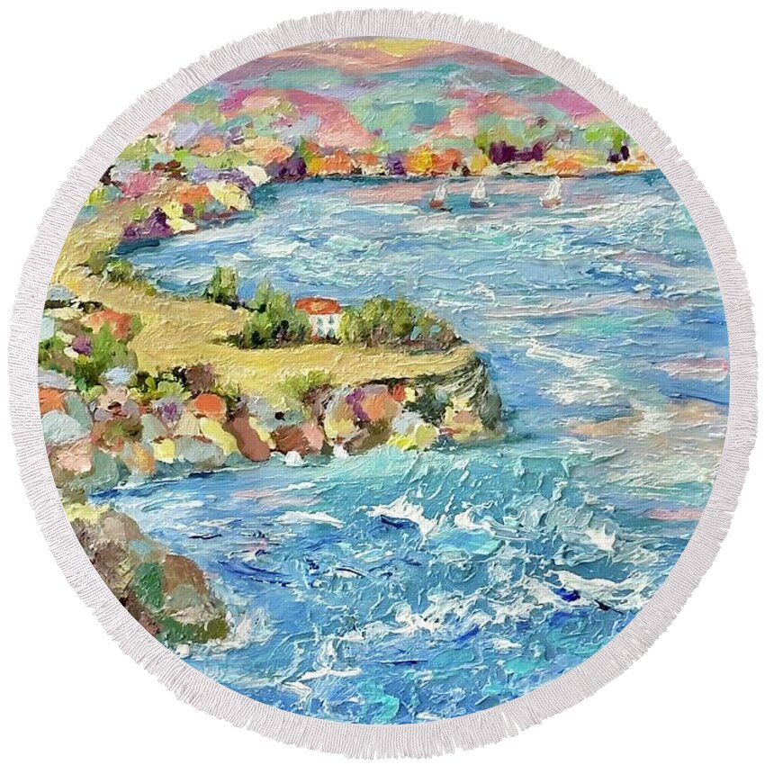 Naples Round Beach Towel featuring the painting View of Naples by Patsy Walton