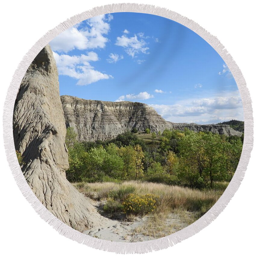 Buttes Round Beach Towel featuring the photograph View Past The Buttes by Amanda R Wright