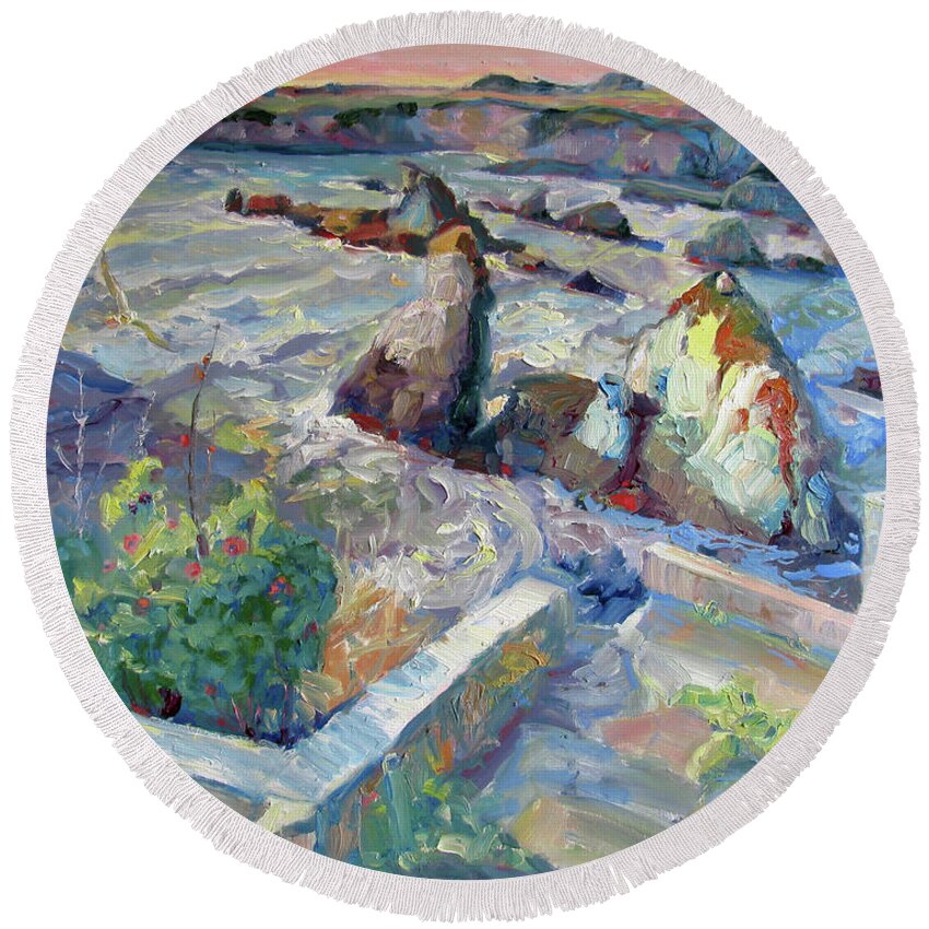 Sonoma Coast Round Beach Towel featuring the painting View, Sonoma Coast by John McCormick