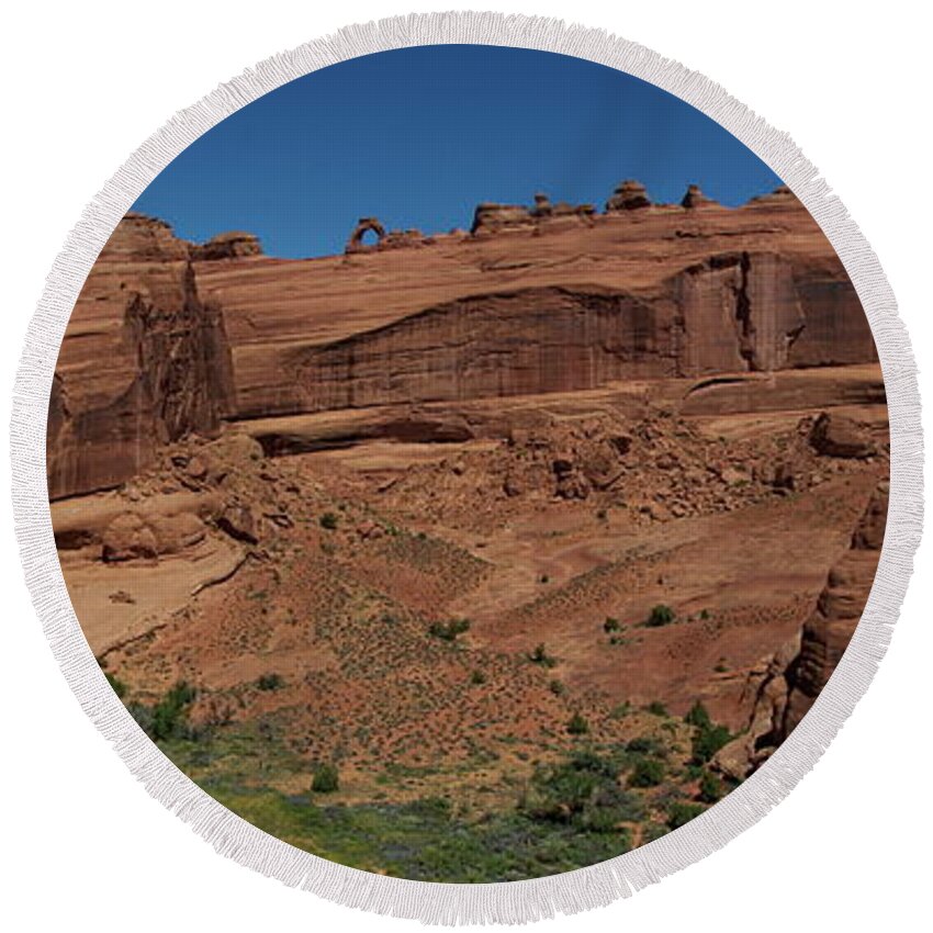 Arches Round Beach Towel featuring the photograph View to Delicate Arch by Sean Hannon