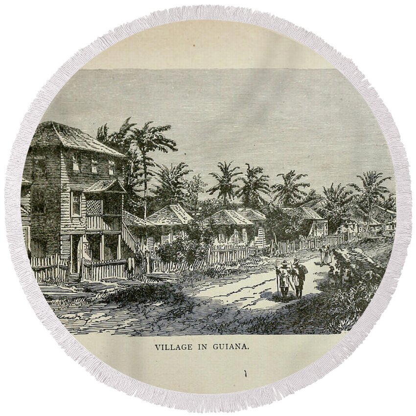 Village Round Beach Towel featuring the photograph Village in Guiana b1 by Historic illustrations