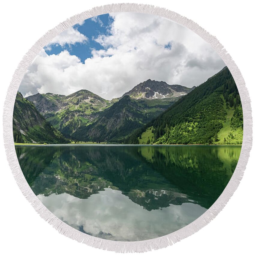 Nature Round Beach Towel featuring the photograph Vilsalpsee by Andreas Levi