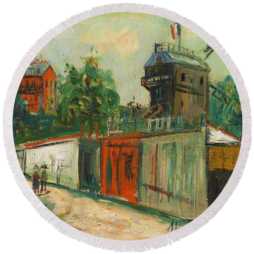 Moulin De La Galette And Sacre-coeur Round Beach Towel featuring the painting Vincent van Gogh - Moulin de la Galette and Sacre-Coeur by Alexandra Arts