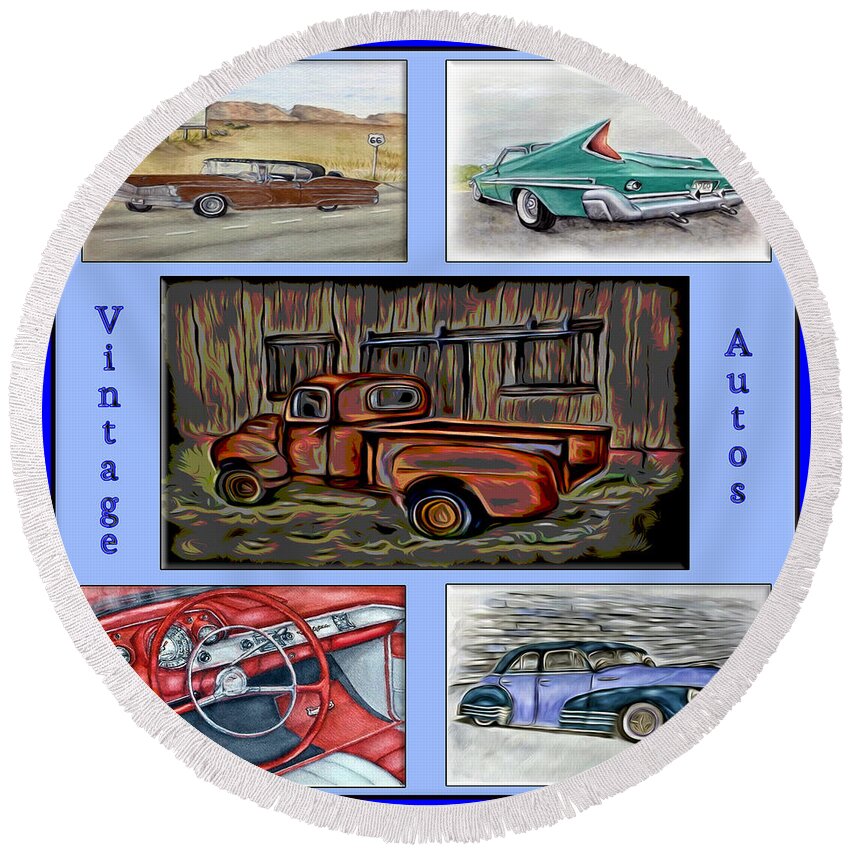 Chevy Round Beach Towel featuring the digital art Vintage Auto Poster by Ronald Mills