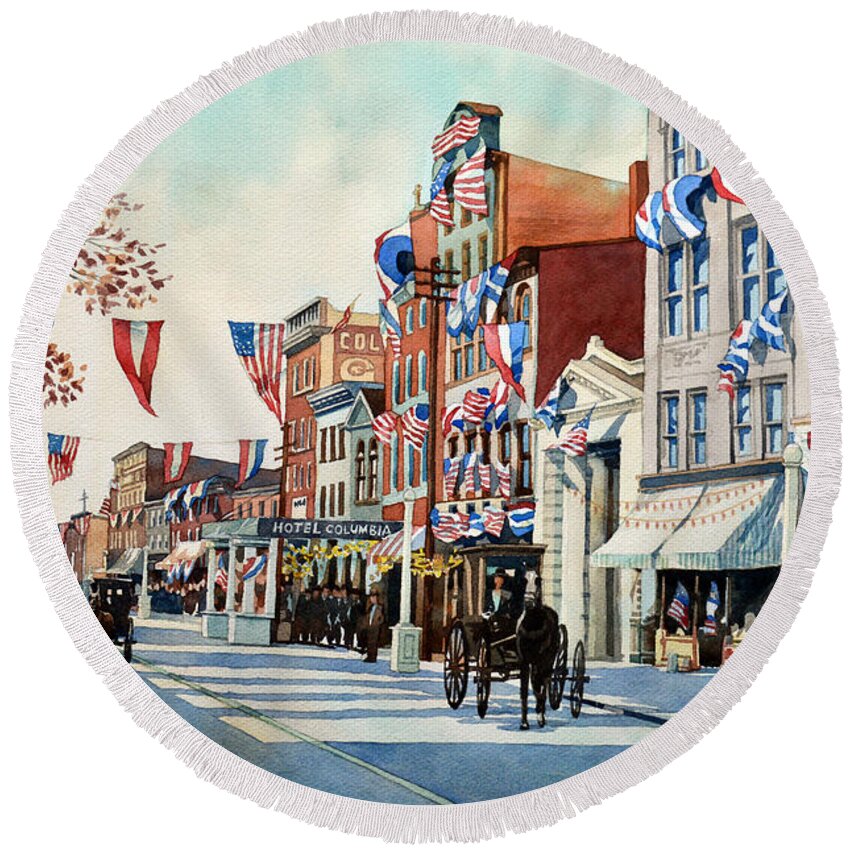 Landscape Round Beach Towel featuring the painting Vintage Color, The Parade by Mick Williams