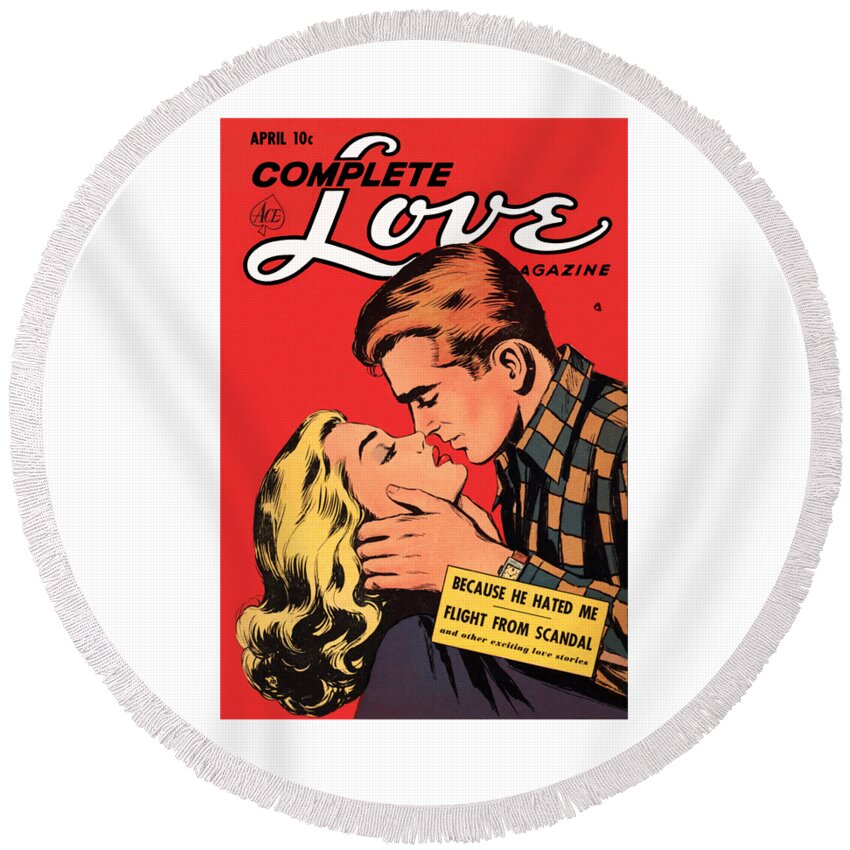 Love Round Beach Towel featuring the digital art Vintage comic book cover by Madame Memento