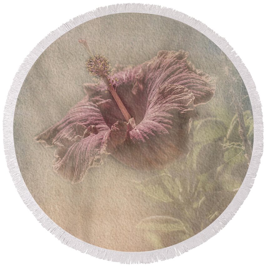 Hibiscus Round Beach Towel featuring the photograph Vintage Hibiscus by Elaine Teague