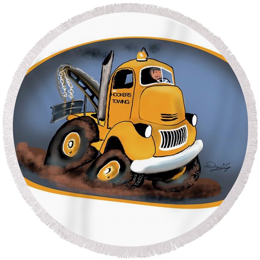 Tow Truck Round Beach Towel featuring the digital art Vintage Tow Truck by Doug Gist