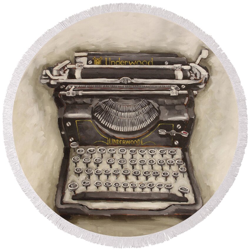 Typewriter Round Beach Towel featuring the painting Vintage Typewriter by Lucia Stewart