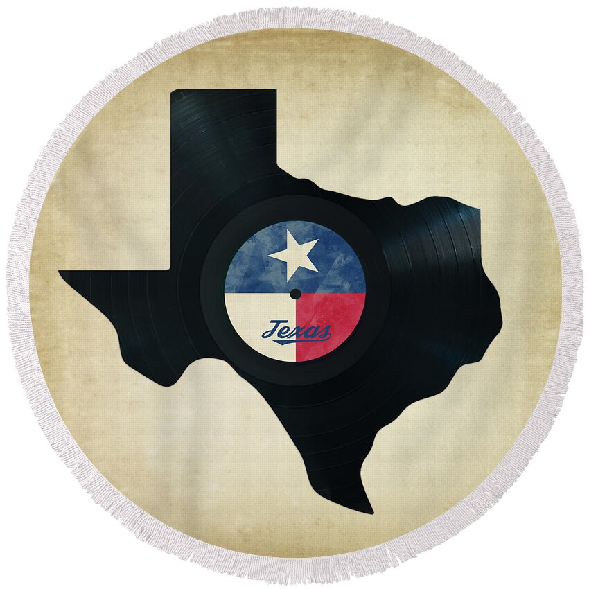 Texas Round Beach Towel featuring the photograph Vinyl Texas map by Delphimages Map Creations