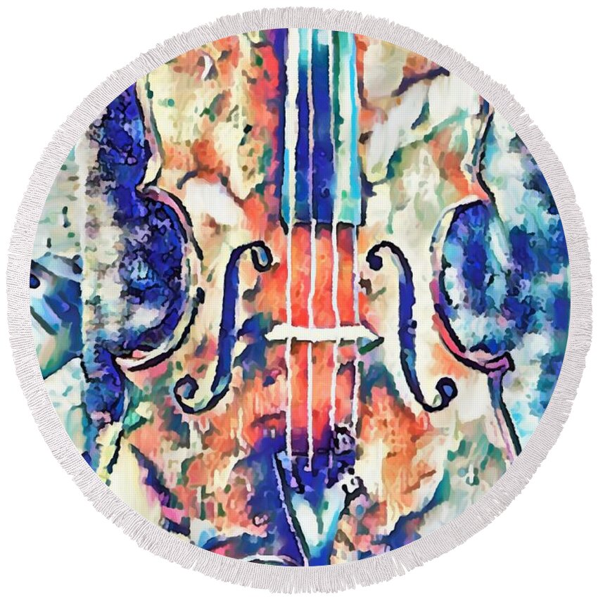  Round Beach Towel featuring the mixed media Viola Front by Bencasso Barnesquiat