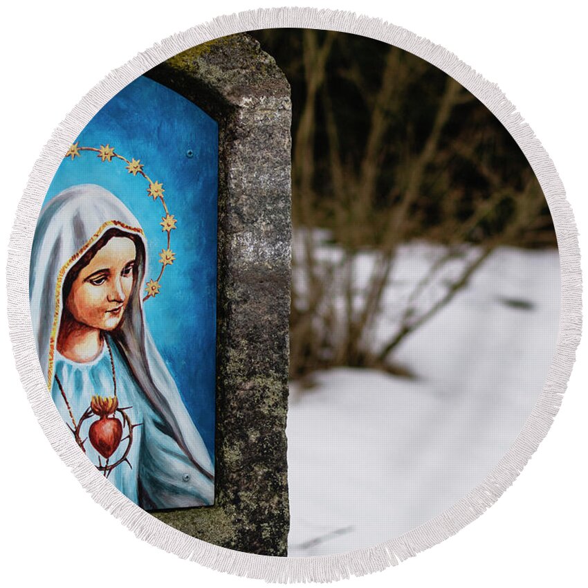 Road Round Beach Towel featuring the photograph Virgin Mary by Martin Vorel Minimalist Photography