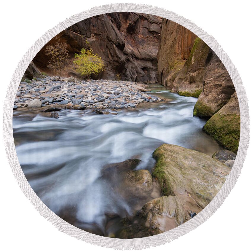 Zion Round Beach Towel featuring the photograph Virgin River Narrows by Wesley Aston