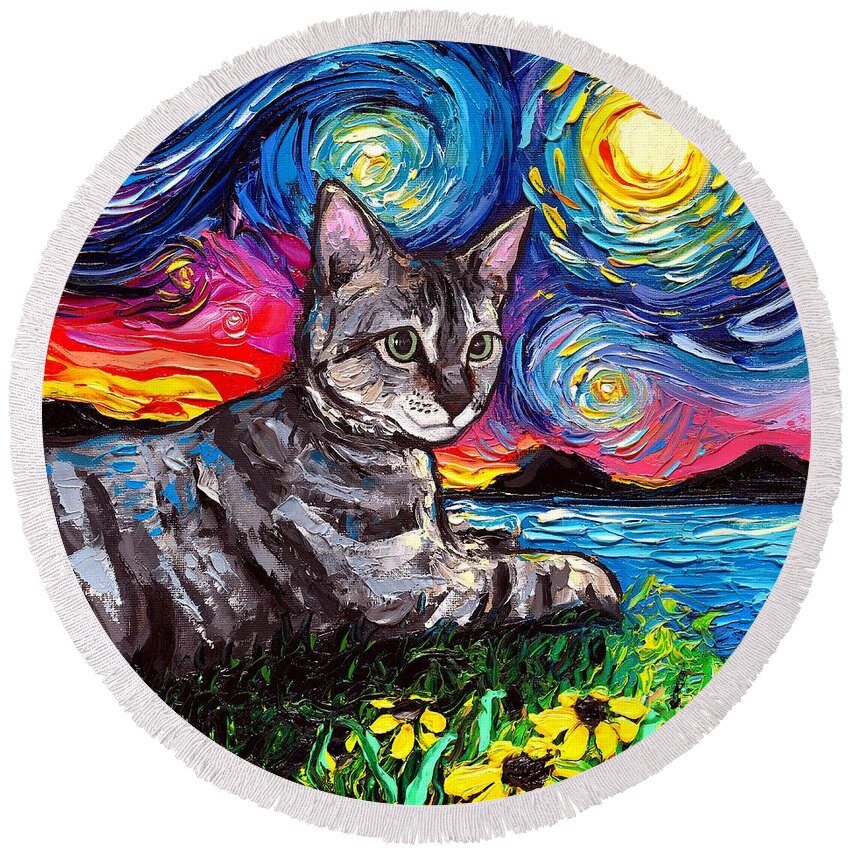 Tabby Round Beach Towel featuring the painting Virginia by Aja Trier