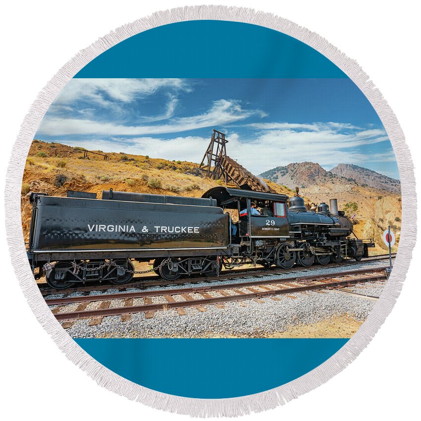 Gold Hill Round Beach Towel featuring the photograph Virginia and Truckee Steam Engine by Ron Long Ltd Photography